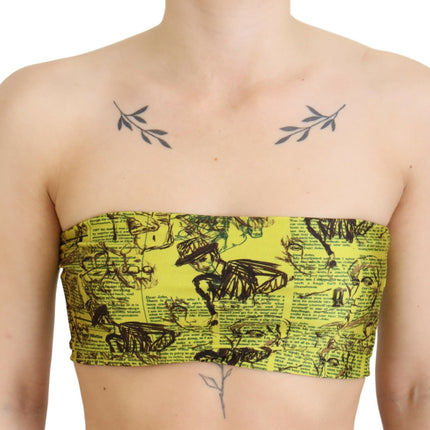 John Galliano Yellow Newspaper Print Cropped Blouse