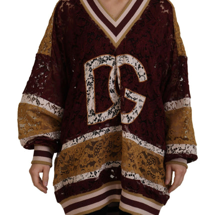 Dolce & Gabbana Multicolor Lace V-neck Pullover Sweater