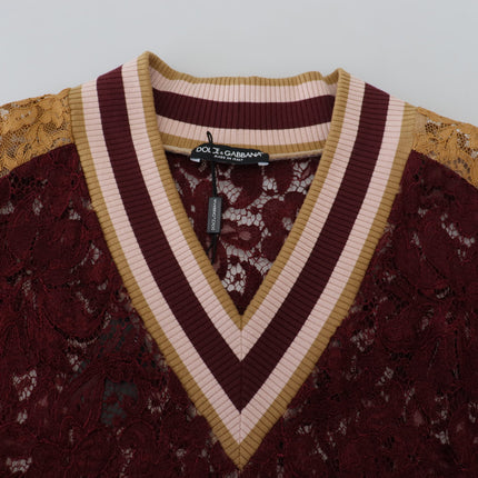 Dolce & Gabbana Multicolor Lace V-neck Pullover Sweater