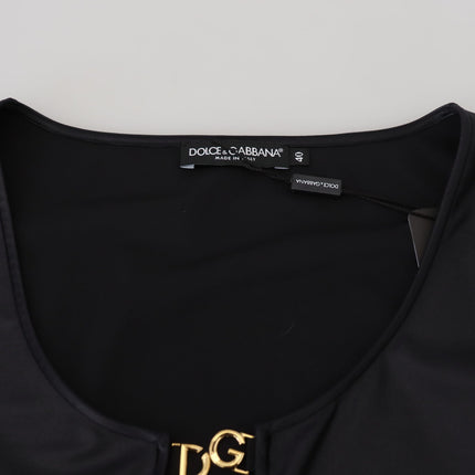 Dolce & Gabbana Black Cotton Stretch Open Chest 3/4 Sleeve Top