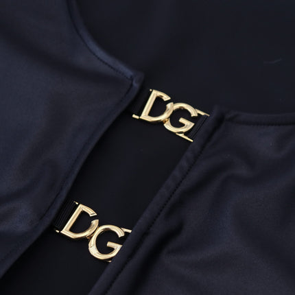 Dolce & Gabbana Black Cotton Stretch Open Chest 3/4 Sleeve Top