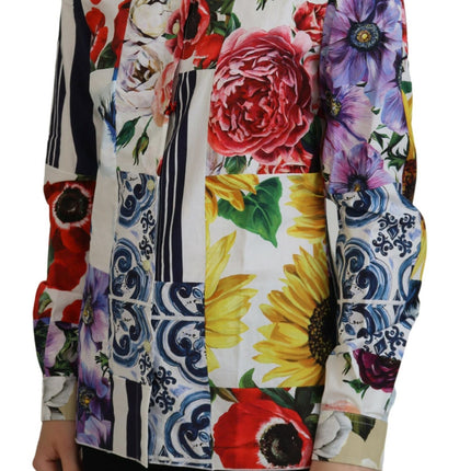 Dolce & Gabbana Multicolor Floral Cotton Collared Blouse Top