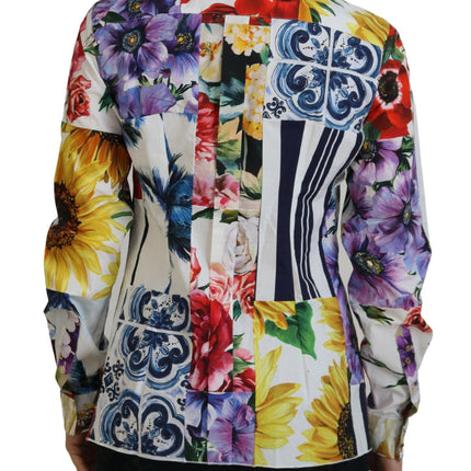 Dolce & Gabbana Multicolor Floral Cotton Collared Blouse Top