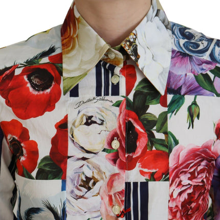 Dolce & Gabbana Multicolor Floral Cotton Collared Blouse Top
