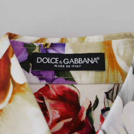 Dolce & Gabbana Multicolor Floral Cotton Collared Blouse Top