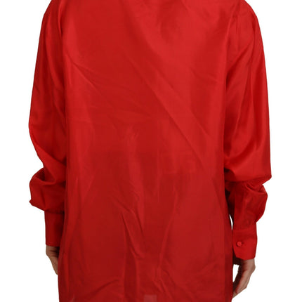Dolce & Gabbana Red Silk Collared Long Sleeves Dress Shirt Top