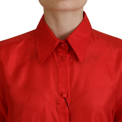 Dolce & Gabbana Red Silk Collared Long Sleeves Dress Shirt Top