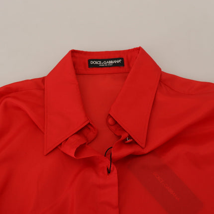Dolce & Gabbana Red Silk Collared Long Sleeves Dress Shirt Top