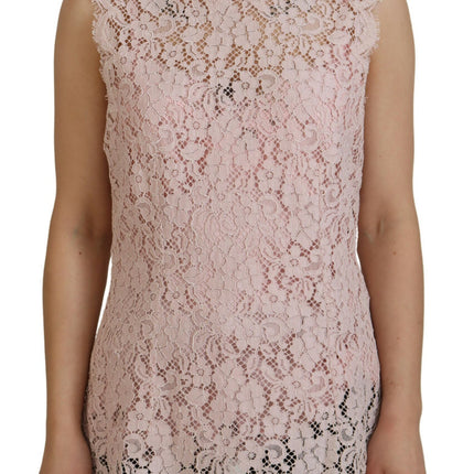 Dolce & Gabbana Pink Floral Lace Sleeveless Tank Blouse Top