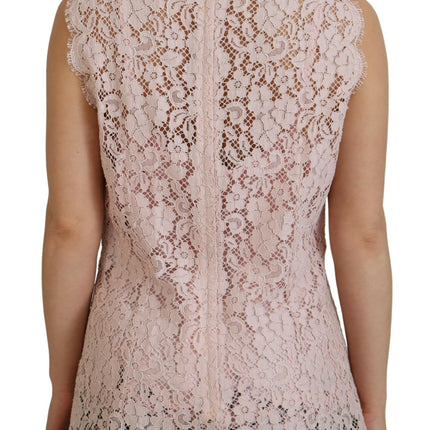 Dolce & Gabbana Pink Floral Lace Sleeveless Tank Blouse Top