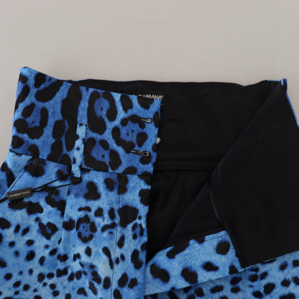 Dolce & Gabbana Blue Leopard Print High Waist Pants