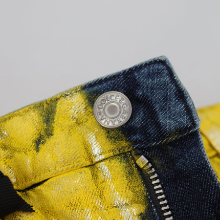 Dolce & Gabbana Yellow Leopard Cotton Straight Denim Jeans