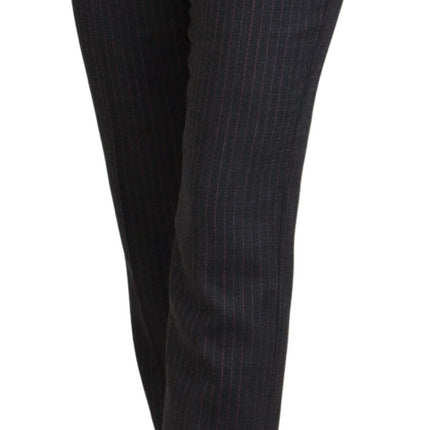 Dolce & Gabbana Gray Stripes Wool Tapered Women Pants