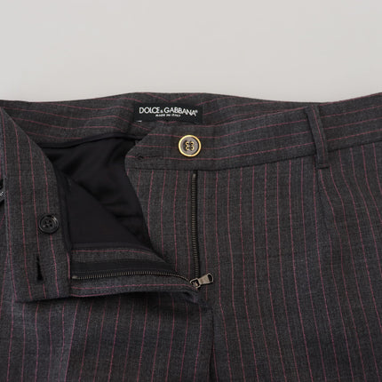 Dolce & Gabbana Gray Stripes Wool Tapered Women Pants