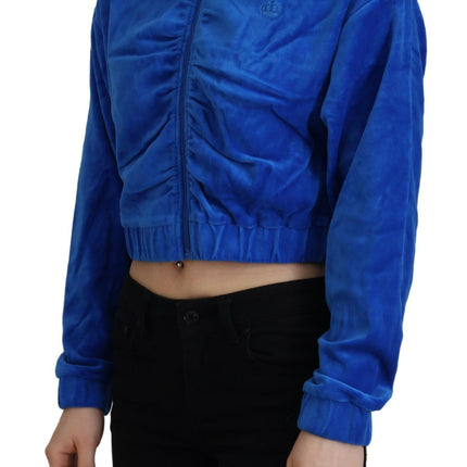 Juicy Couture Blue Cotton Full Zip Cropped Hooded Sweatshirt Sweater