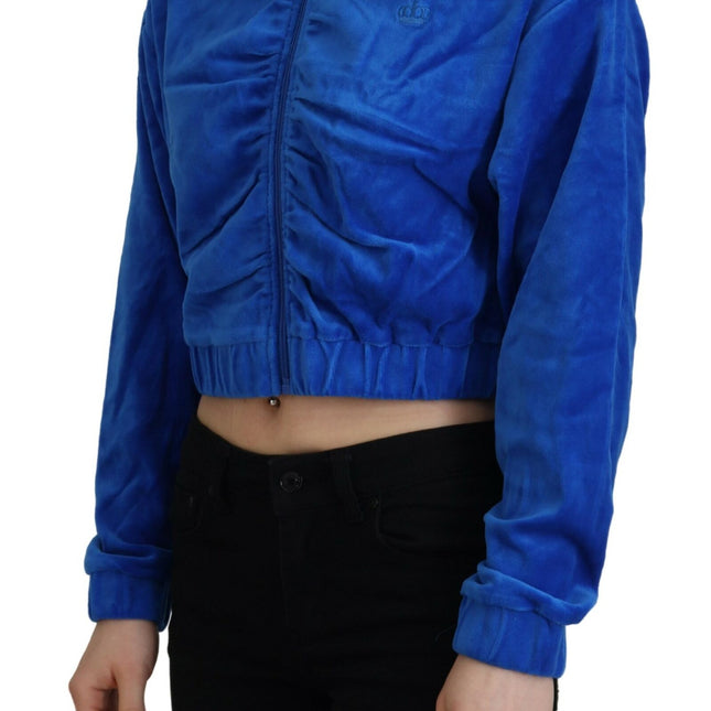 Juicy Couture Blue Cotton Full Zip Cropped Hooded Sweatshirt Sweater