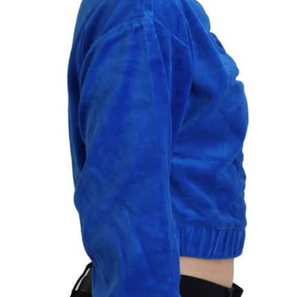 Juicy Couture Blue Cotton Full Zip Cropped Hooded Sweatshirt Sweater