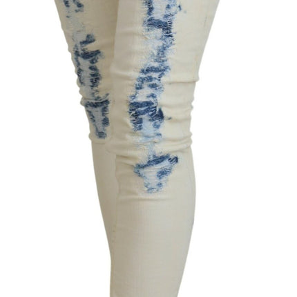 Acht White Blue Cotton Skinny Women Tattered Denim Jeans