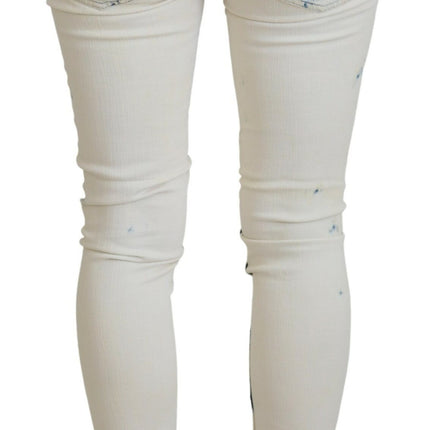 Acht White Blue Cotton Skinny Women Tattered Denim Jeans