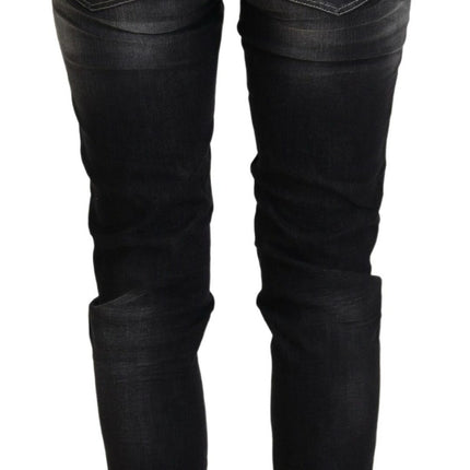 Acht Black Washed Mid Waist Tapered Women Casual Denim Jeans