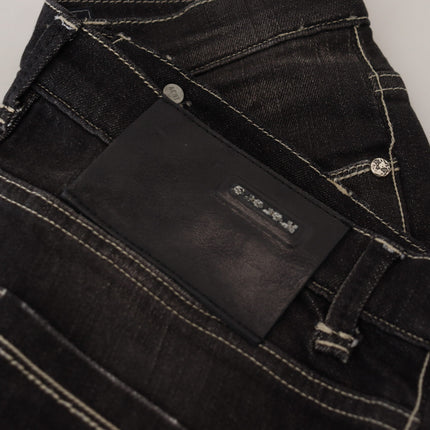 Acht Black Washed Mid Waist Tapered Women Casual Denim Jeans