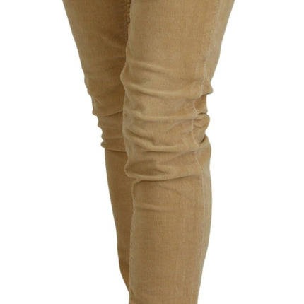 Acht Brown Cotton Corduroy Low Waist Women Casual Jeans