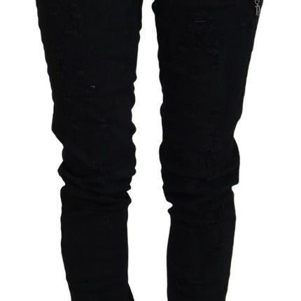 John Galliano Black Cotton Mid Waist Skinny Slim Fit Denim Jeans