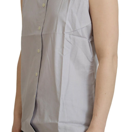 Ferre Light Gray Stripes Cotton Sleeveless Collared Top
