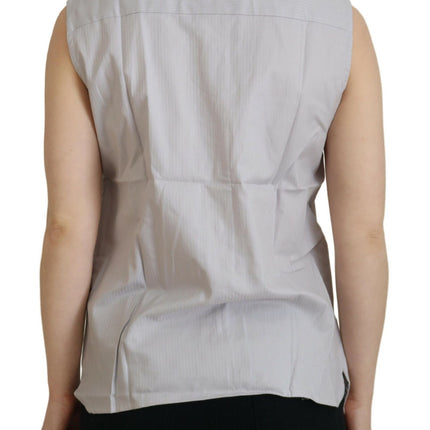 Ferre Light Gray Stripes Cotton Sleeveless Collared Top