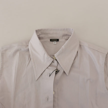 Ferre Light Gray Stripes Cotton Sleeveless Collared Top