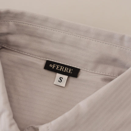 Ferre Light Gray Stripes Cotton Sleeveless Collared Top