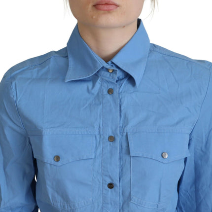 Ferre Blue Cotton Long Sleeves Collared Button Down Top