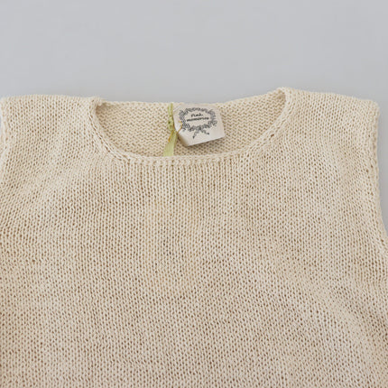 PINK MEMORIES Beige Cotton Blend Sleeveless Round Neck Tank Top