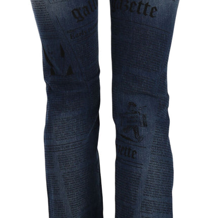 John Galliano Blue Newspaper Print Low Waist Skinny Denim Pants
