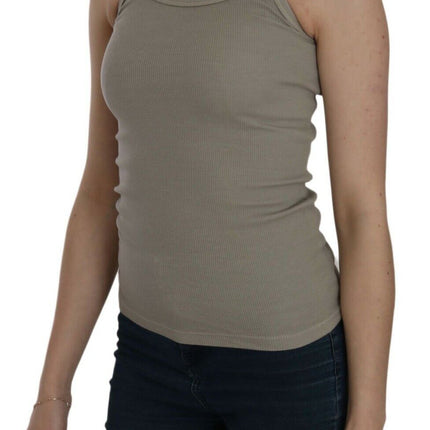 PINK MEMORIES Beige Sleeveless Spaghetti Strap Tank Blouse