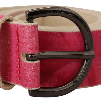John Galliano Pink Leather Letter Logo Round Buckle Waist Belt