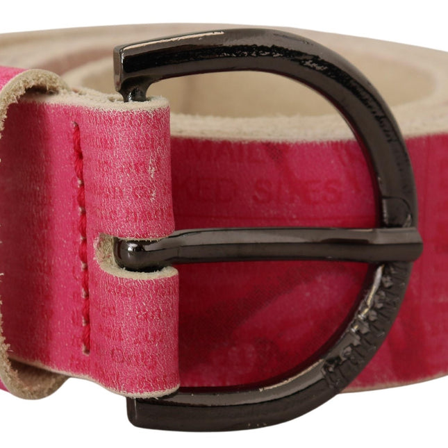John Galliano Pink Leather Letter Logo Round Buckle Waist Belt