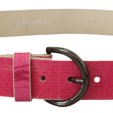John Galliano Pink Leather Letter Logo Round Buckle Waist Belt