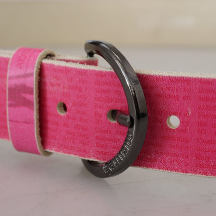John Galliano Pink Leather Letter Logo Round Buckle Waist Belt