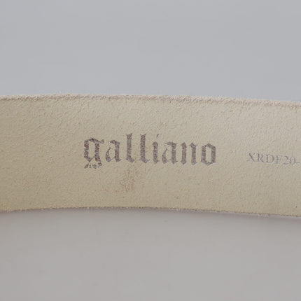 John Galliano Pink Leather Letter Logo Round Buckle Waist Belt