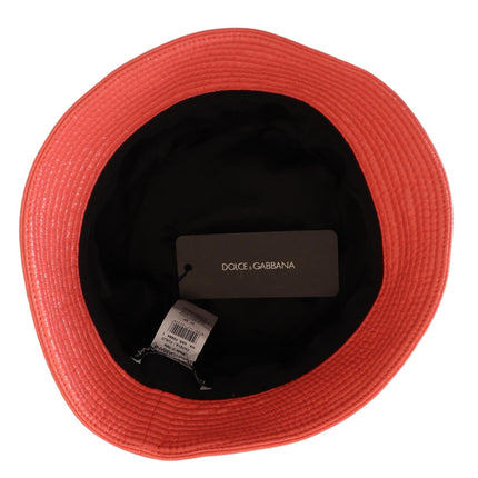 Dolce & Gabbana Peach Quilted Faux Leather Women Bucket Cap Hat