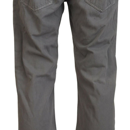 Acht Gray Cotton Straight Fit Folded Hem Casual Denim Jeans