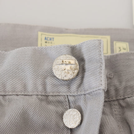 Acht Gray Cotton Straight Fit Folded Hem Casual Denim Jeans