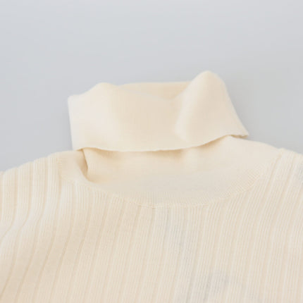 Dolce & Gabbana Ivory Turtleneck Distressed Cuff Pullover Sweater
