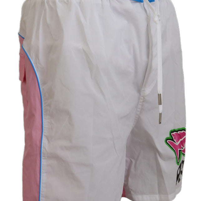 Dsquared² White Pink Logo Print Men Beachwear Shorts Swimwear