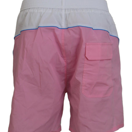 Dsquared² White Pink Logo Print Men Beachwear Shorts Swimwear