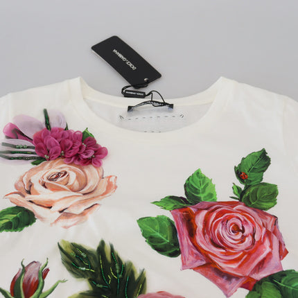 Dolce & Gabbana White Rose DGLogo Printed Short Sleeves Top