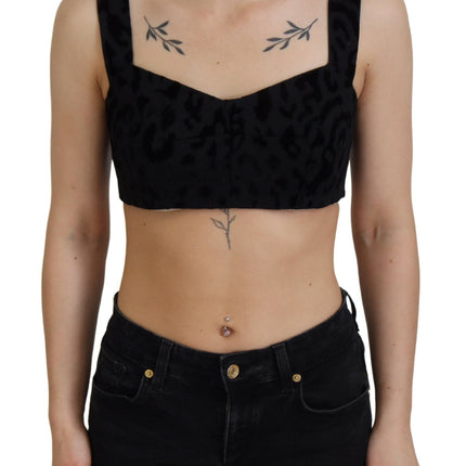 Dolce & Gabbana Black Leopard Cropped Bustier Corset Bra Top