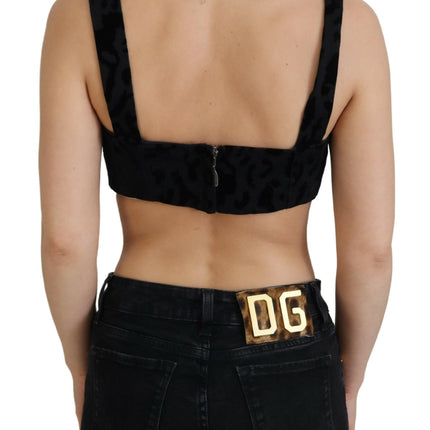 Dolce & Gabbana Black Leopard Cropped Bustier Corset Bra Top