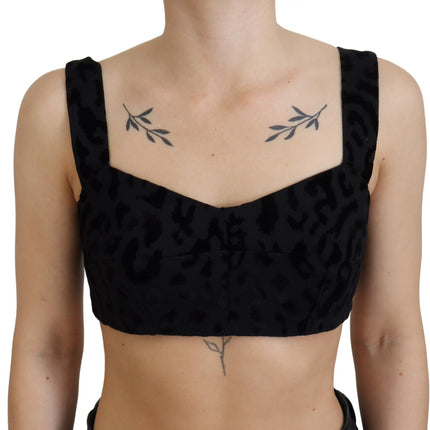 Dolce & Gabbana Black Leopard Cropped Bustier Corset Bra Top